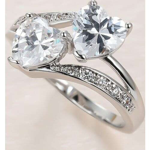 Cute Female Love Heart Crystal Ring Charm Silver Color Thin Wedding Rings For Women Luxury White Zircon Stone Engagement Ring