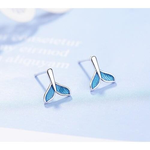 925 Sterling Silver Piercing Mermaid Stud Earrings for Women Wedding pendientes Brincos eh1022