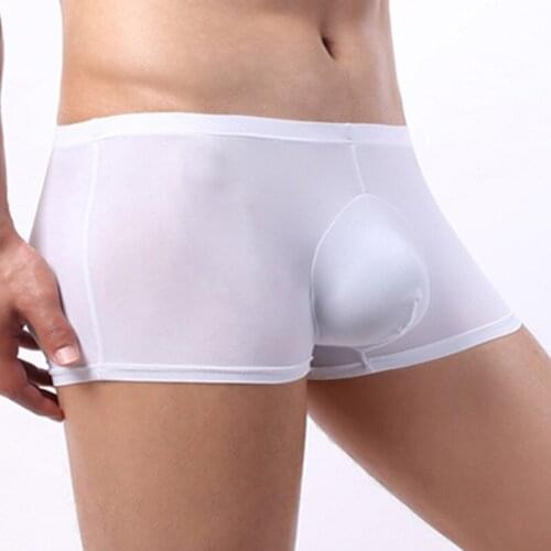 Sexy Men Underwear Boxer Shorts Ice Silk Semi-transparent Solid Breathable U Convex Pouch Underpants Cueca calzoncillo M-XXL