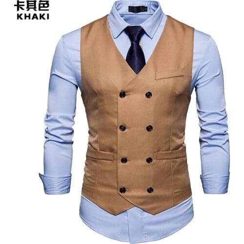 2020 Spring New Mens Gentleman Double Breasted Vest Solid Color Business Casual Fashion Clothing Brand Casaco Masculino Vest