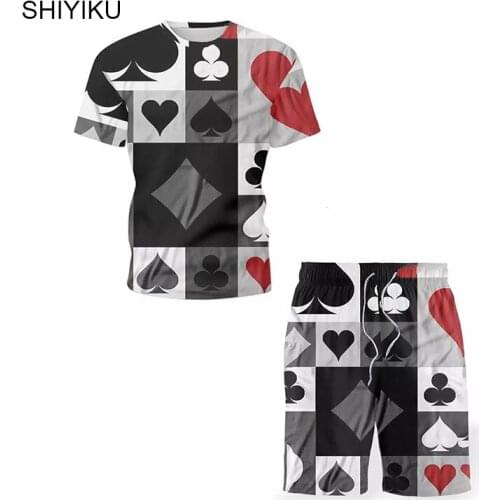 SHIYIKU Summer New 3D Brand Mens Sets Fashion Round Neck Short Sleeve Harajuku Personalized T-Shirt Track And Field Sports Suit