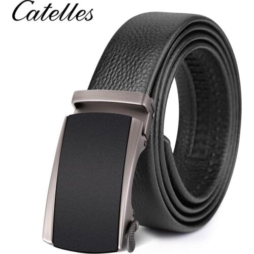 Mens Leather Ratchet Automatic Buckle Leather Belt Adjustable Genuine Leather Belt For Men