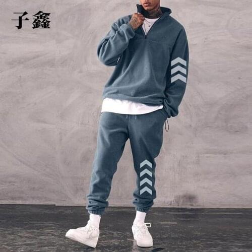 Mens Fall/Winter fashion 2021 Jogging suit stand collar print loose hooded sports leisure fitness hoodie suit mens wear
