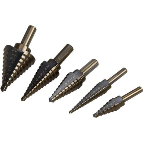 5pcs Titanium Coated Step Drill Bit Set Cone Hole Cutter Hex Shank Cobalt HSS