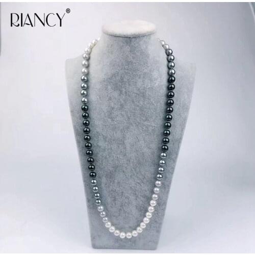 2019 New fashion Elegant white black gray Shell 10MM Imitation Pearl Necklace 80cm shell Beads Jewelry for women