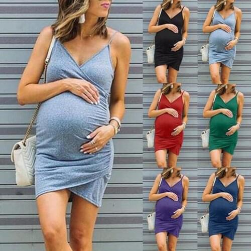 V-neck Sexy Maternity Dress European and American Sling Women Pregnancy Clothes Solid Vestidos Elegant Plus Size