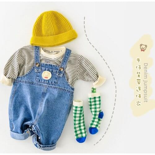 Boy and girl baby suspenders 2021 autumn new Korean version ins boy and girl baby cartoon cowboy bear suspenders baby clothing
