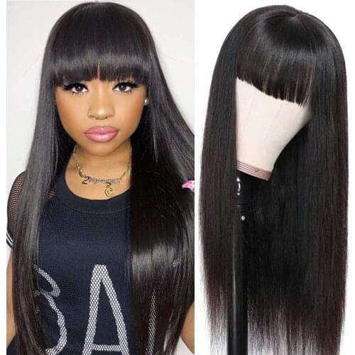 Straight Hair Wig Headspin With Bangs Brazilian Remy Hair 1.75*2 Silk Base Wig 180 Density Natural Color Pre Plucked For Women