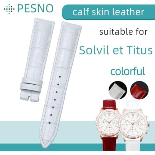 PESNO Suitable for Solvil et Titus 2630 Calf Skin Leather Watch Band Highlights Patent Genuine Leather Women Watch Straps