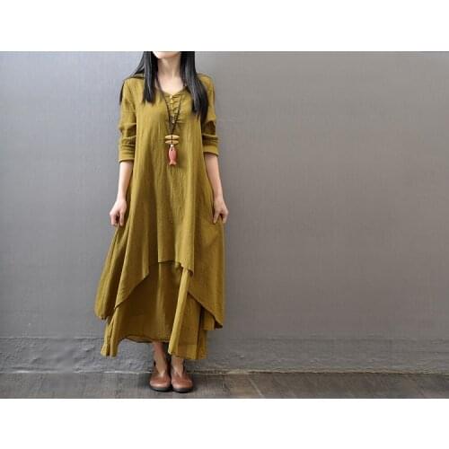 Luxury Maxi Dress 2018 Newest Women Casual Loose Long Sleeve Cotton Linen Boho Long Dress Party