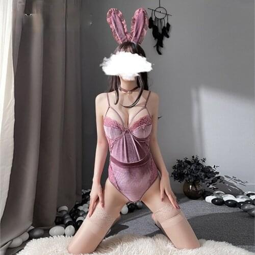 Sexy Lace Underwire Cotton Pad Sling Velvet Bunny Girl Open Crotch Uniform Set Lingerie Femme Sexy Erotique Porno Extreme