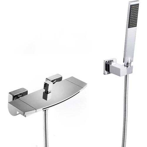 Bathroom Tub Faucet Single Handle Waterfall Spout Mixer Tap with Hand Shower Wall Mounted Bath Faucet Bathtub Faucet Water Mixer