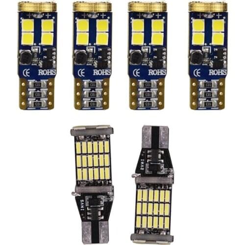 6Pcs Led Car Bulb: 2Pcs T15 W16W 45 SMD 4014 LED Car Light Bulbs White & 4Pcs T10 168 W5W 12-Smd 3030 Chipset Led Bulbs
