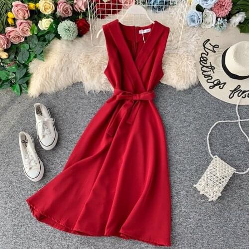 Teeuiear Vintage Slim V Neck Summer Midi Long Bandage office Dress Party Tank Sundress high street Women OL Elegant A-Line dress