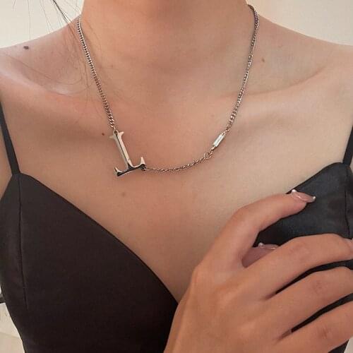 SRCOI Trendy Geometric Titanium Steel Letter T Necklace Simple Metal Texture Clavicle Chain Hip Hop Jewelry For Men And Women