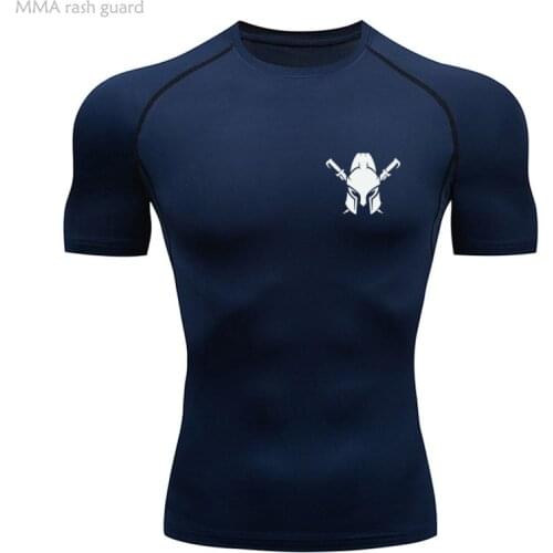 High quality Running Compression Shirt Mens Short Sportswear MMA Fitness T-shirt Sport Quick dry Summer Round neck T-shirt 4XL