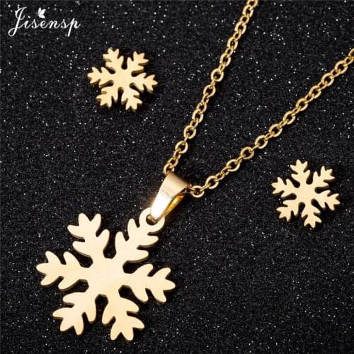 Snowflake Stainless Steel Jewelry Sets for Women Elegant Origami Flower Pendant Necklaces Christmas Earrings Stud Collares 2020