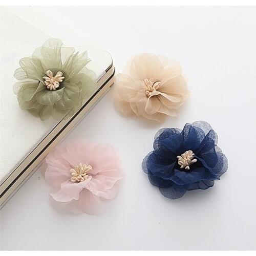 10Pcs Headwear Accessories Mesh Gauze Flower DIY Craft Supplie Clothing Garment Materials Wedding Party Decor Artificial Flowers