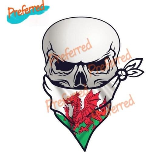 3D GOTHIC BIKER Pirate SKULL with Face Bandana&Welsh Decal Motocross Racing Laptop Helmet Trunk Wall Car Sticker Die Cutting