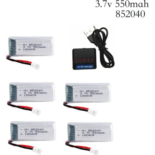 5pcs/set 3.7V 550mAh 852040 With 5 in 1 Charger 25c Lipo Battery for JXD 523 523W H43WH RC Quadcopter Drone 3.7 v 550 mah 852040
