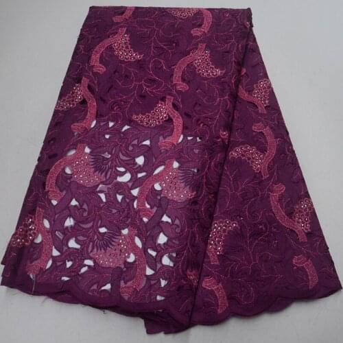 5yards/pc) High quality hand cut African Swiss voile lace fabric with very beautiful embroidery and stones for party OP116