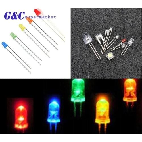 50/100PCS 5mm Round Blue/Red/Green/Yellow/Orange long F5 LED Emitting Diodes Water Clear DIY