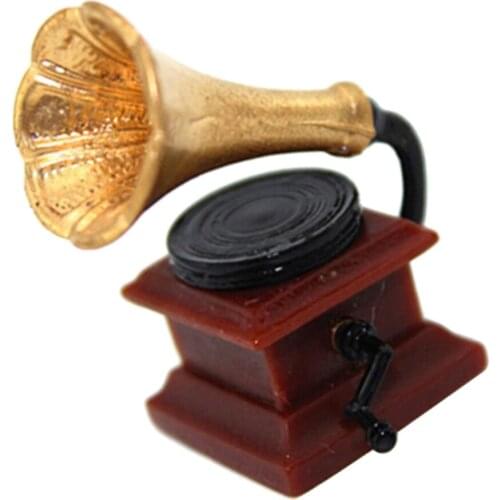Dollhouse Furniture Accessories, Miniature Vintage Telephone/Phonograph Gramophone Player for 1:12 Scale Dollhouse