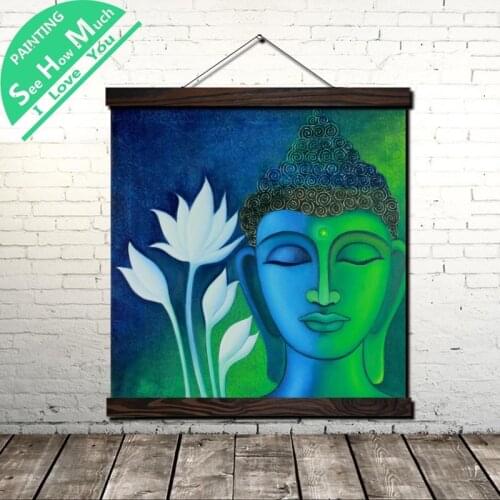 White Lily Buddha Scroll Painting Canvas Vintage Poster and Prints Wall Art Picture Living Room Bedroom Farmhouse Decoration