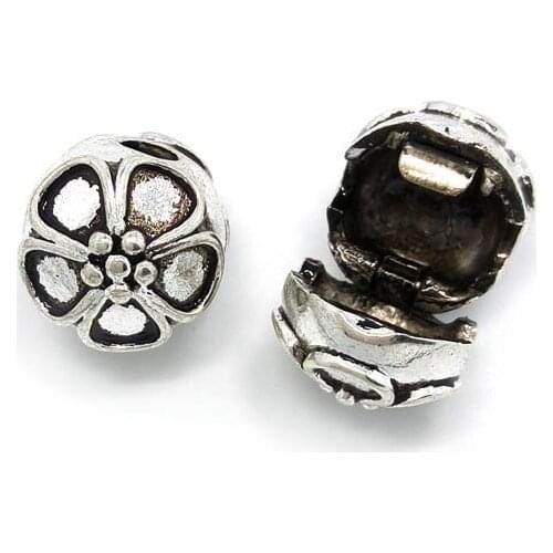 Free Shipping 50pcs antique silver plated copper flower clip stopper beads fit European bracelets DIY