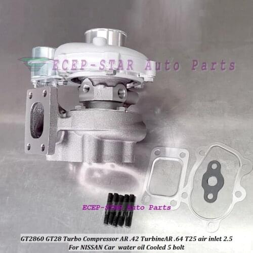 Free Ship GT2860 Turbo GT28 GT28-5 Turbocharger 0.64 A/R 5-bolt T25 flange Journal 360 degree thrust bearing Internal Wastegate