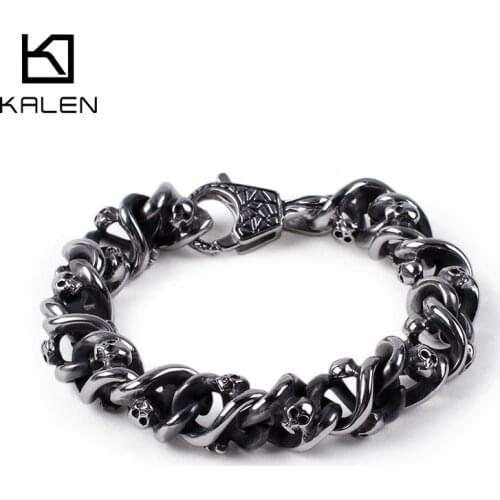 Kalen Stainless Steel Retro Twisted Chain Mens Skull Punk Style Unique Bracelet Jewelry Accessories
