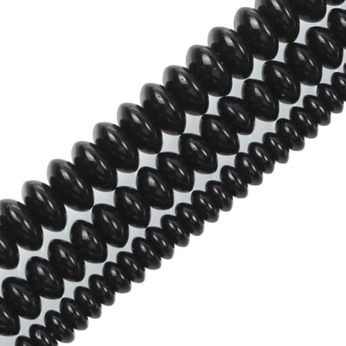 15" Strand Black Flat Round Crystal Glass Abacus Beads Natural Stone Loose Beads For Jewelry Bracelets Making DIY 4x6/6x9/5x8mm