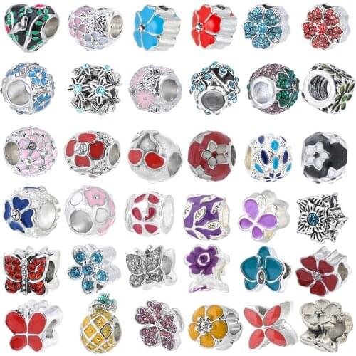 2Pcs/Lot 2021 New Enamel Flower Cherry Bird Charms Beads Fit Original DIY Bracelets & Necklaces For Women Jewelry Special Offer