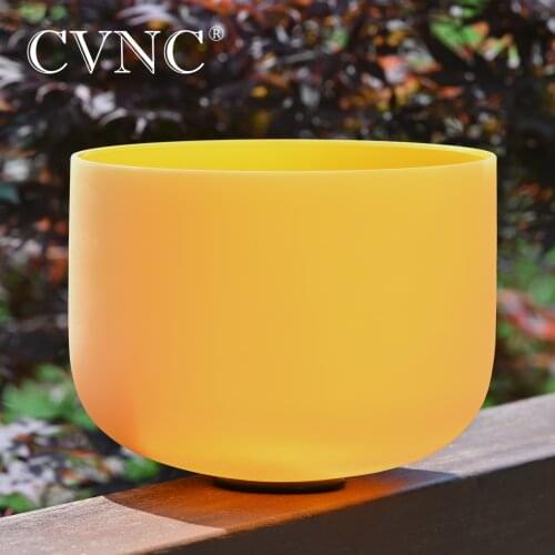 CVNC 8" Yellow Color E Note Solar Plexus Chakra Quartz Frosted Crystal Singing Bowl