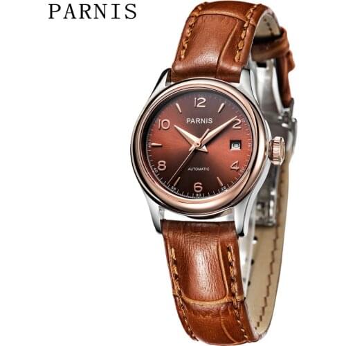 Hot Sale Women Watch 27mm Parnis Blue Dial Silver Mark Sapphire Crystal Automatic Movement Fashion Ladies Watches Bracelet Clasp