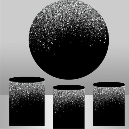 Black Sparkling Highlight Diamond Birthday Fashion Party Round Background Cylinder Covers