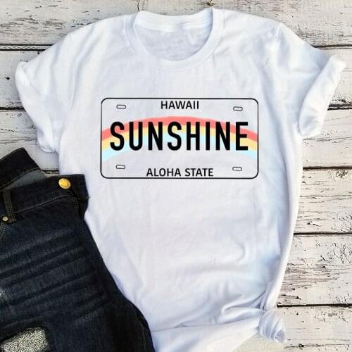 Hawaii License Plate T Shirts Men Aloha Sunshine White Tee Christmas Vacation Oversized Customized Products Men T L