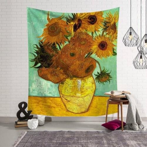 Sunflower Oil Painting Tapestry Wall Hanging Decor Floral Flower Wall Blanket Bedroom Aesthetic Art Tapestry for Living Room