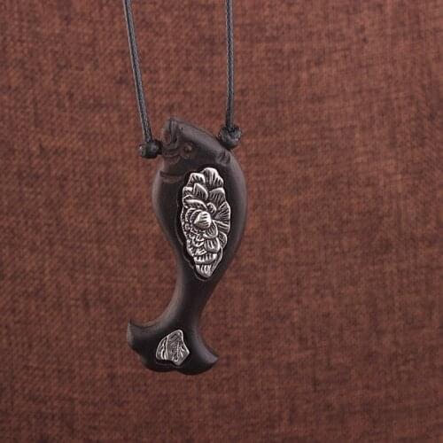 Curving Fish New Design vintage necklace original jewelry ethnic jewelry copper necklace, Black wood pendants necklace