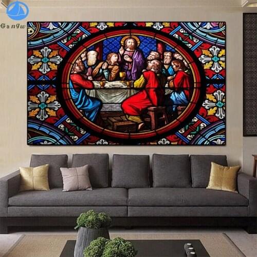 5D round Diamond Embroidery Abstract religious art, stained glass, the last supper Picture Diamond Painting Mosaic Handmade Gift