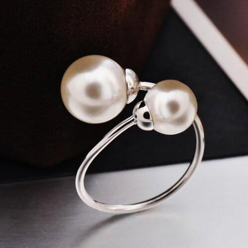 Top Quality Fashion Pearl Cuff Thin Finger Knuckle Circle Ring Silver Color Adjustable Free Rings for Women Jewelry
