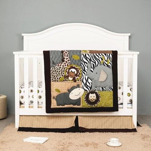 3pcs Animal Baby Bed Set High Quality Cotton Crib Bedding Set Boy& Girl - Baby Comforter, Crib Sheet and Dust Ruffle