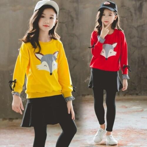 Girls Suit Sweatshirts +Pants 2Pcs/Sets 2021 Fox Spring Autumn Teenager Kid School Outdoor Clothes Kids Children Clothing
