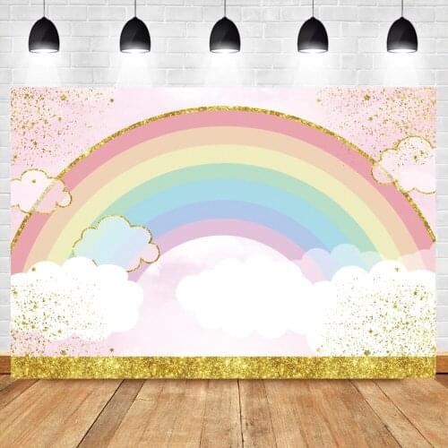 Laeacco Golden Colorful Rainbow Glitter Polka Dots Baby Shower Photocall Party Photographic Backdrop Photography Background