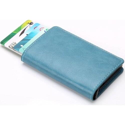 Hot Men Blocking Card Holder Business Leather ID Cash Credit Protector Purse Wallet Aluminium Automatic Slide ID Bank Card Case