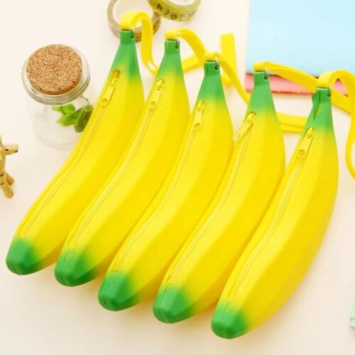 Cute Kawaii Silica gel Banana Pencil Case Novelty Lovely Pen Bag for Kids Korean Stationery