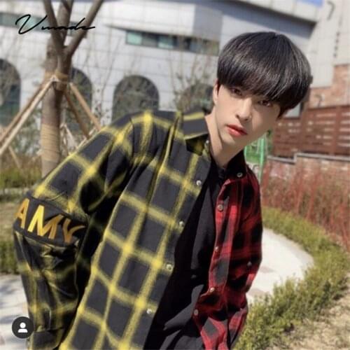 VMADE Authentics Branded Mens clothing Wide open by Button Down Regular Fit Long Sleeve Plaid Flannel Casual social anime Shirt