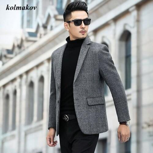 2020 New Arrival Autumn Style Men Leisure Woolen Blazers Fashion Casual Single Breasted Grid Mens Slim Blazers Suits Coat M-4XL