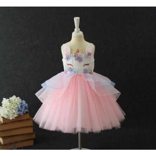 New 2020 Girls Unicorn Dresses Kids Sleeveless Princess Tulle Layered Dresses Children Cosplay Costume Hot Sale Bebe Vestido