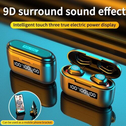 New 5.0 Wireless Bluetooth Headset Call Sports Waterproof Led Digital Display Hifi Stereo Headset Inear Charging Box for Android